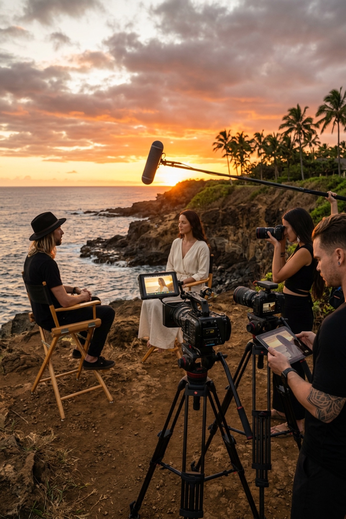 Picaflor crew filming an interview on the Maui coast