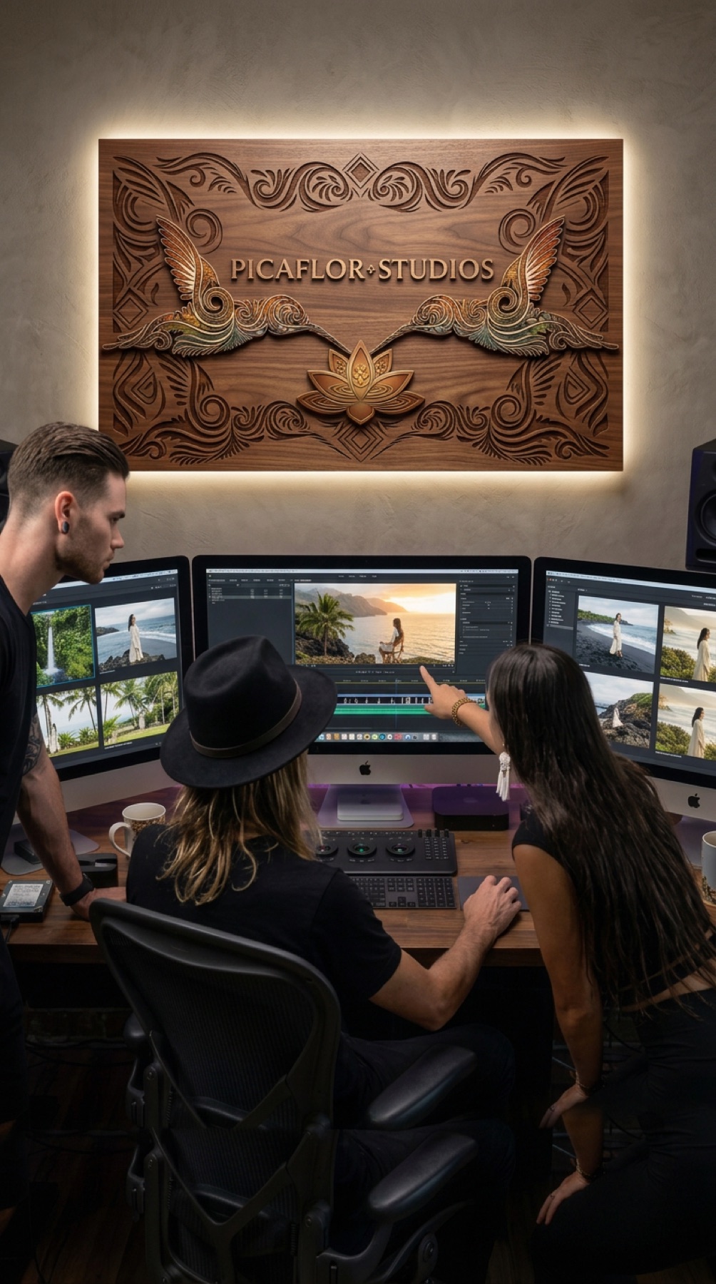 Picaflor team reviewing and editing footage in post-production